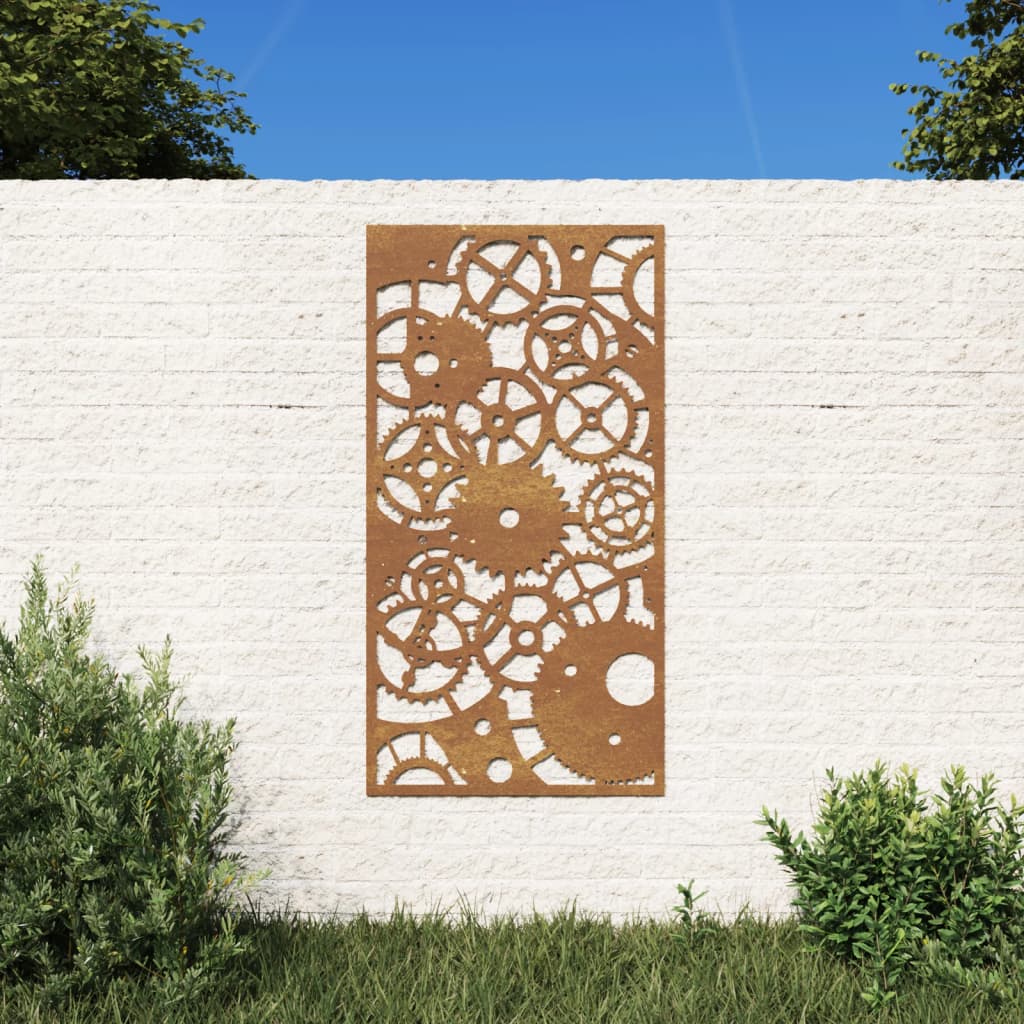 vidaXL Decoração p/ muro jardim 105x55cm aço corten design engrenagens