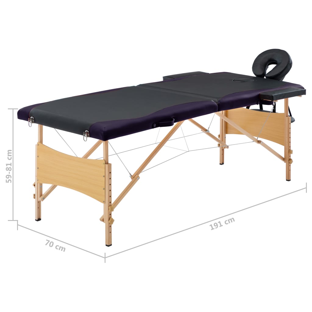 vidaXL Mesa de massagens dobrável 2 zonas madeira preto