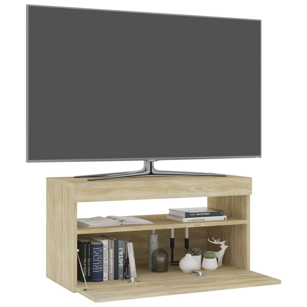 vidaXL Móvel de TV com luzes LED 75x35x40 cm carvalho sonoma