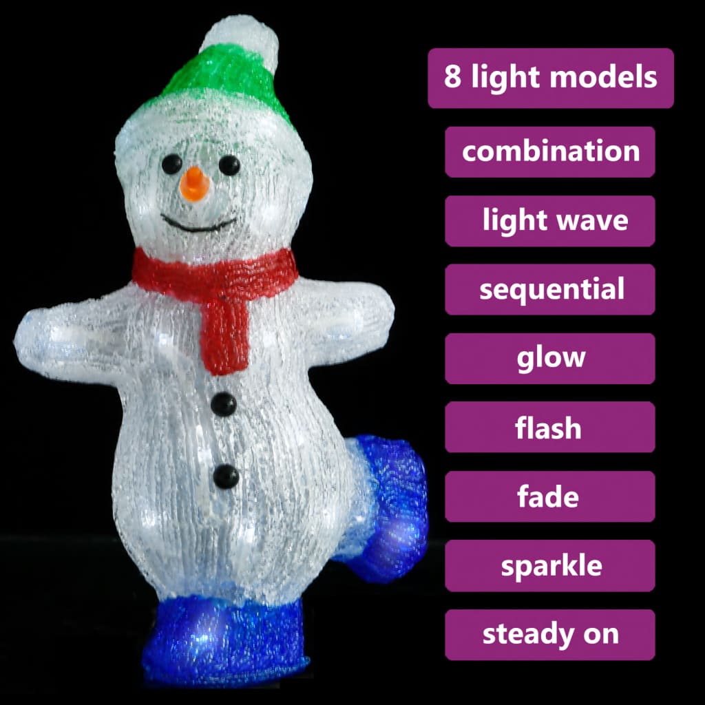 vidaXL Boneco de neve acrílico c/ luzes LED interior e exterior 30 cm