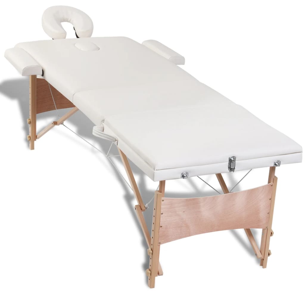 vidaXL Mesa massagem dobrável 3 zonas estrutura madeira branco nata