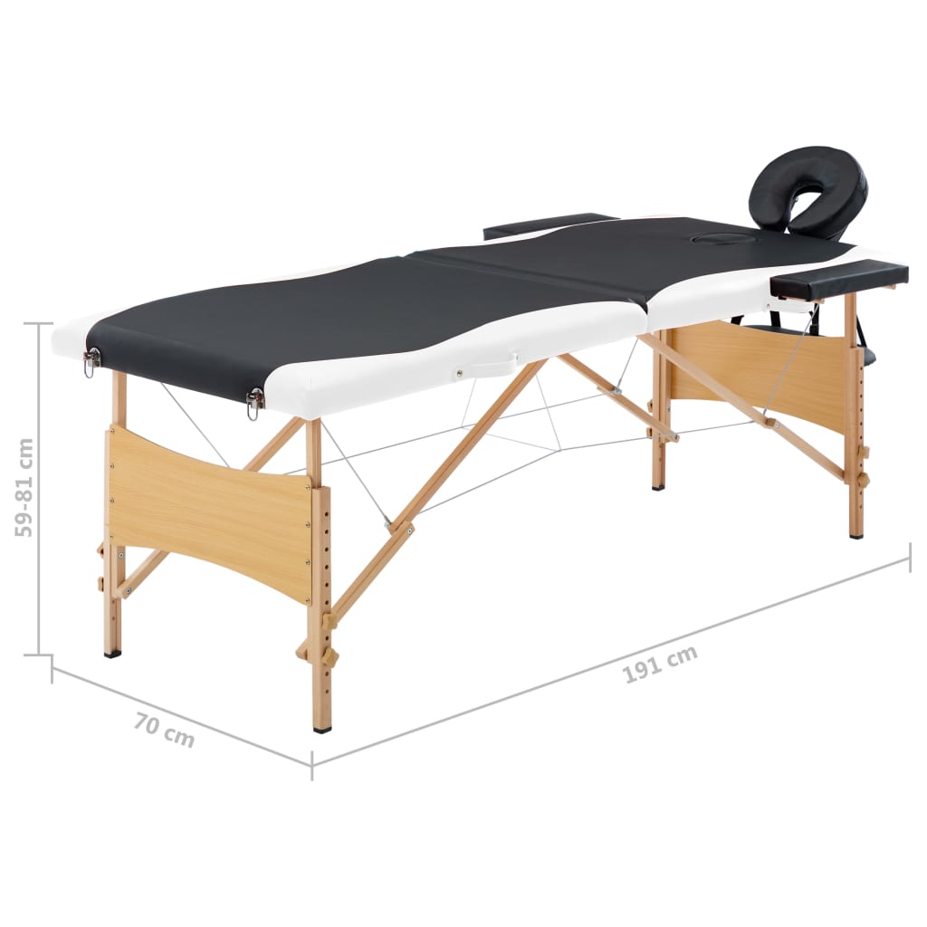 vidaXL Mesa de massagens dobrável 2 zonas madeira branco