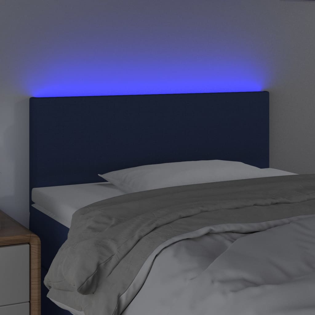 vidaXL Cabeceira de cama c/ luzes LED tecido 90x5x78/88 cm azul