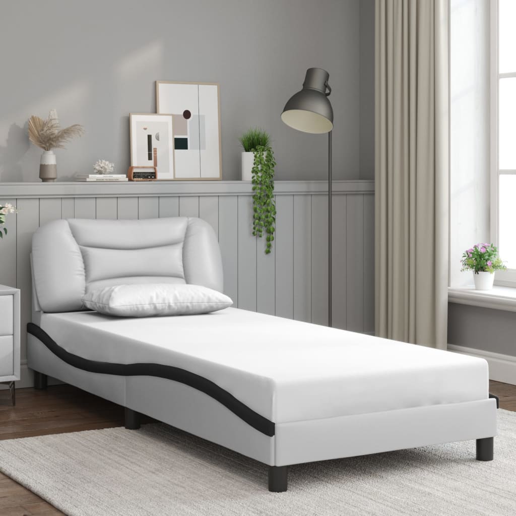 vidaXL Estrutura cama c/cabeceira couro artificial 80x200 branco/preto