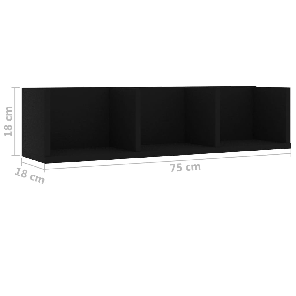 vidaXL Prateleira de parede para CD 75x18x18 cm contraplacado preto