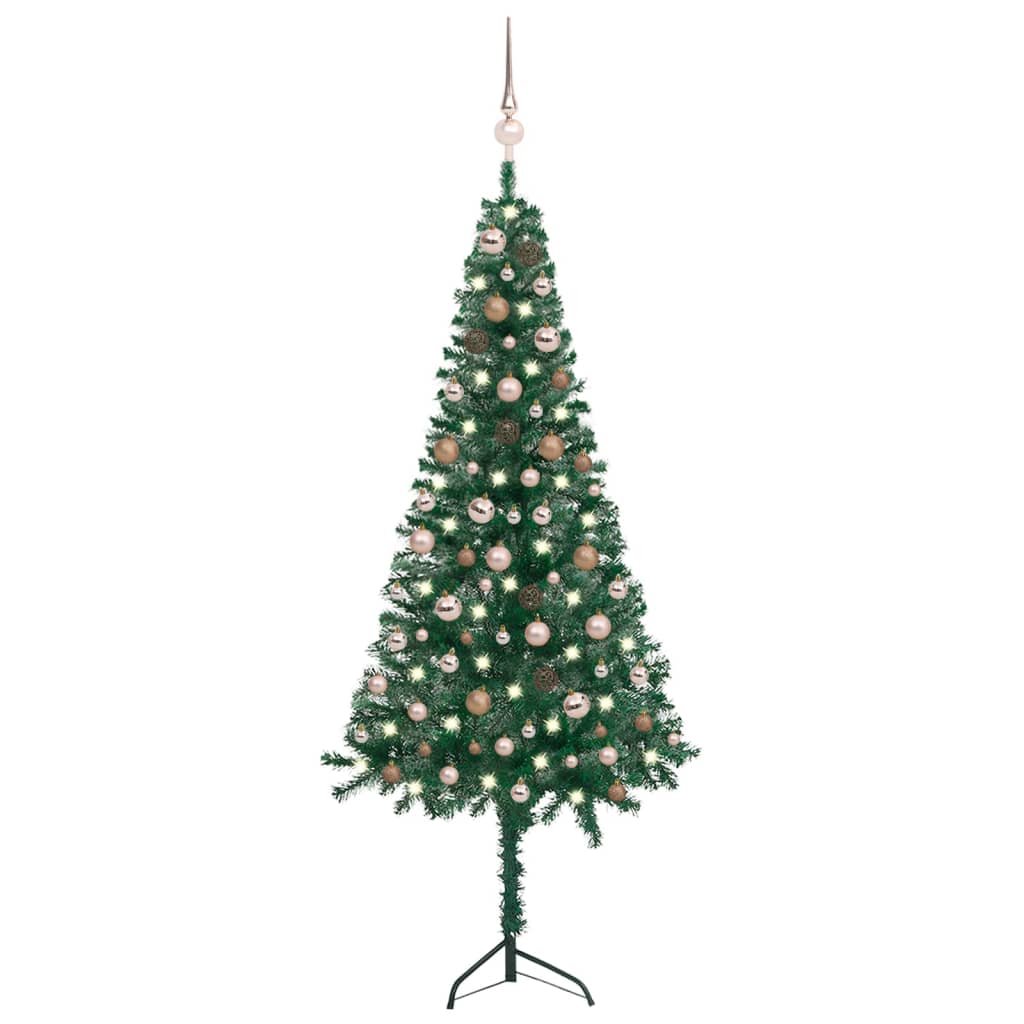 vidaXL Árvore Natal artif. canto c/ luzes LED/bolas 180 cm PVC verde