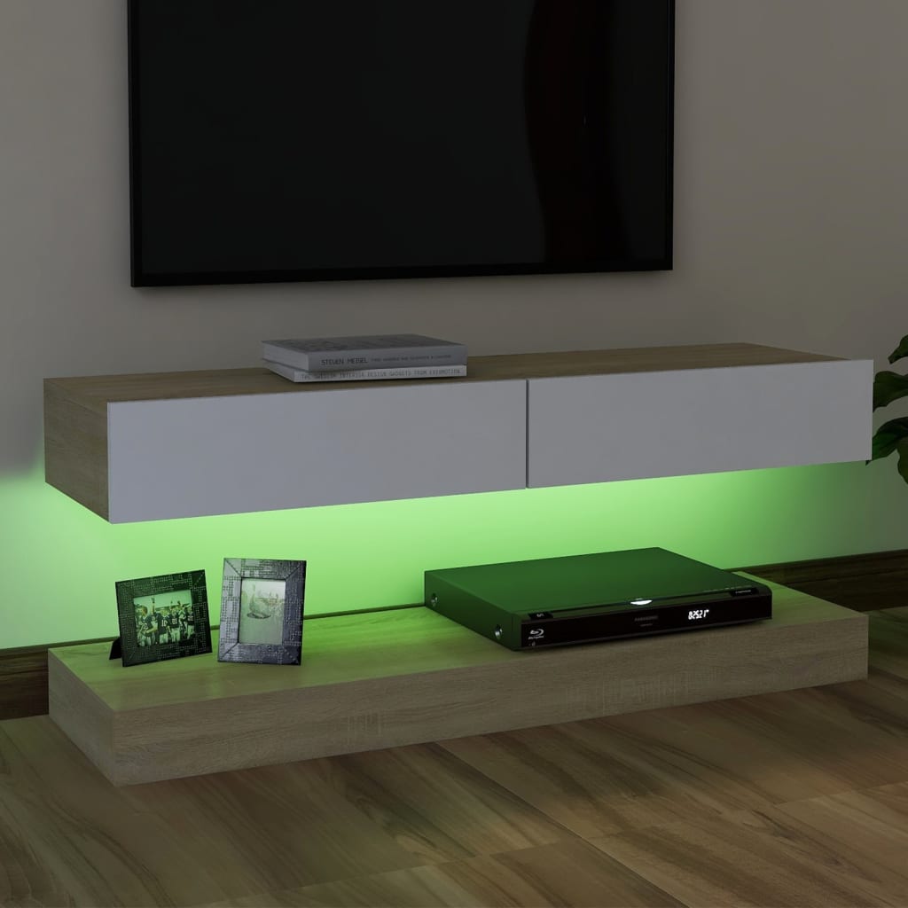 vidaXL Móvel de TV com luzes LED 120x35 cm branco e carvalho sonoma