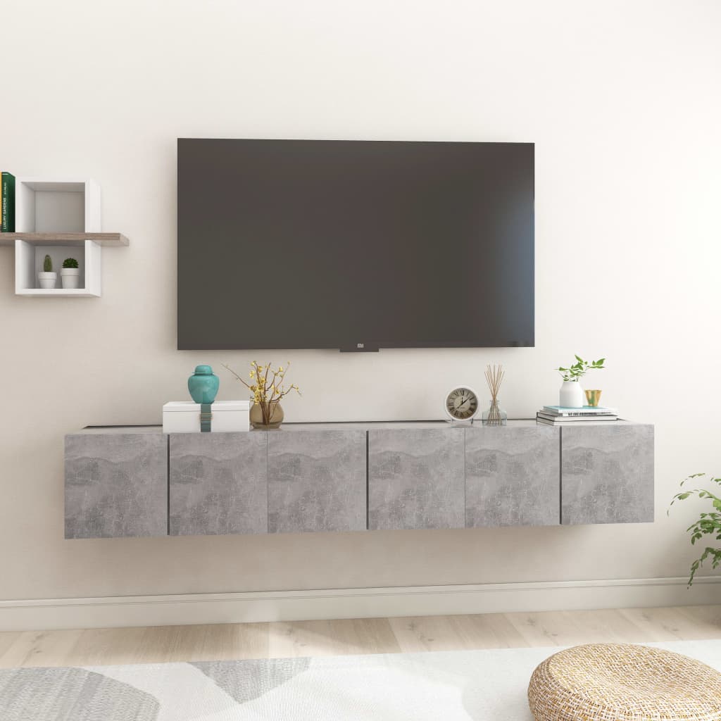 vidaXL Móveis de TV para parede 3 pcs 60x30x30 cm cinzento cimento