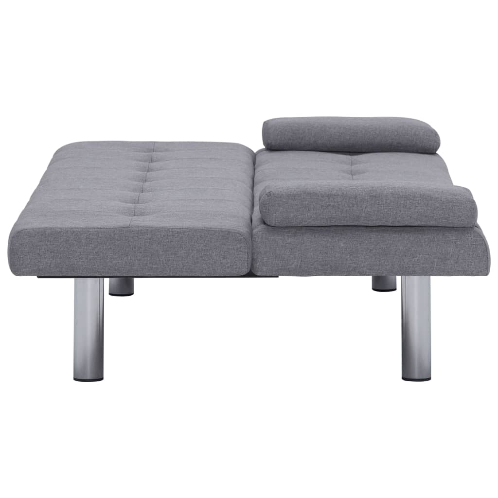 vidaXL Sofá-cama com duas almofadas poliéster cinzento claro