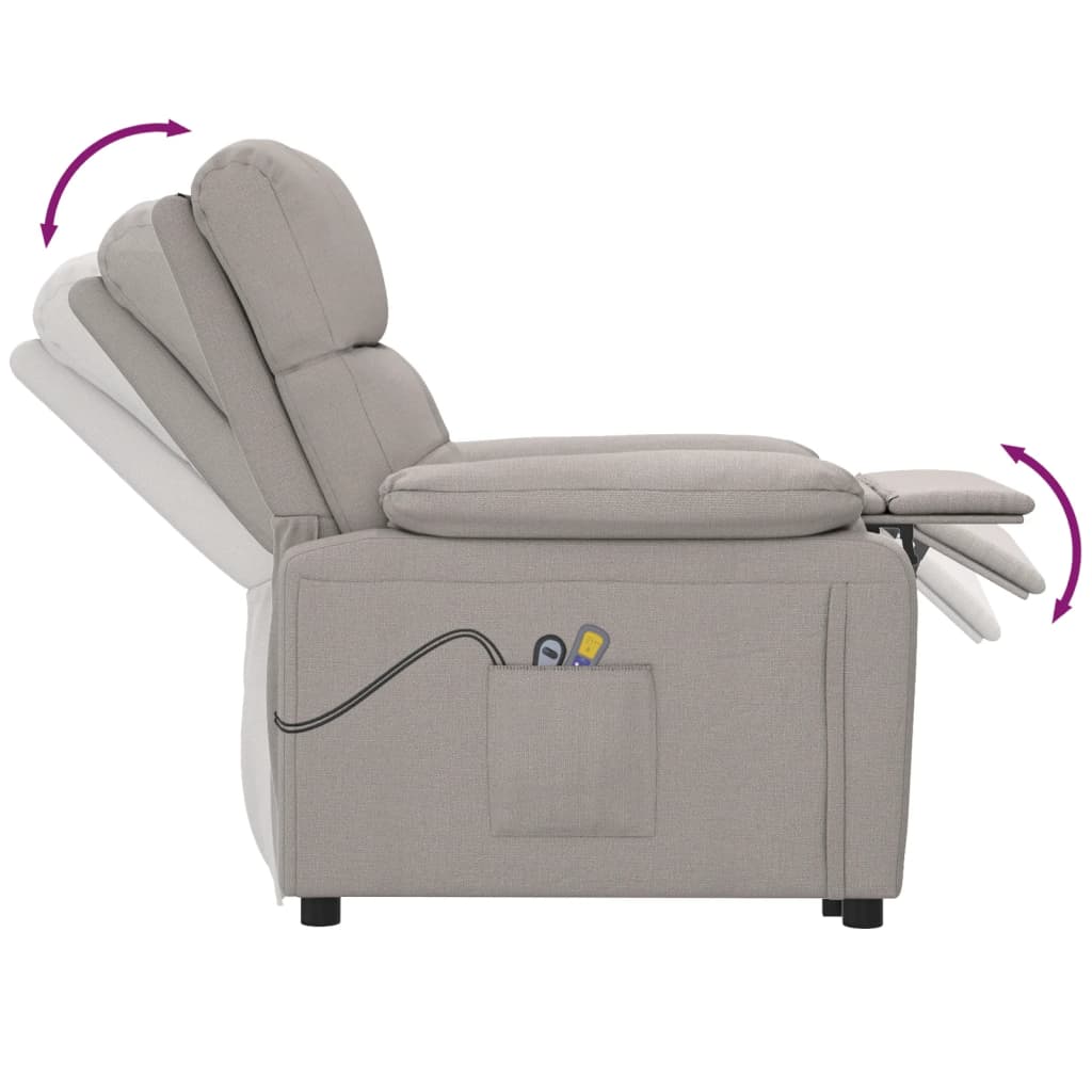 vidaXL Poltrona de massagens elétrica reclinável tecido cinza-acast.