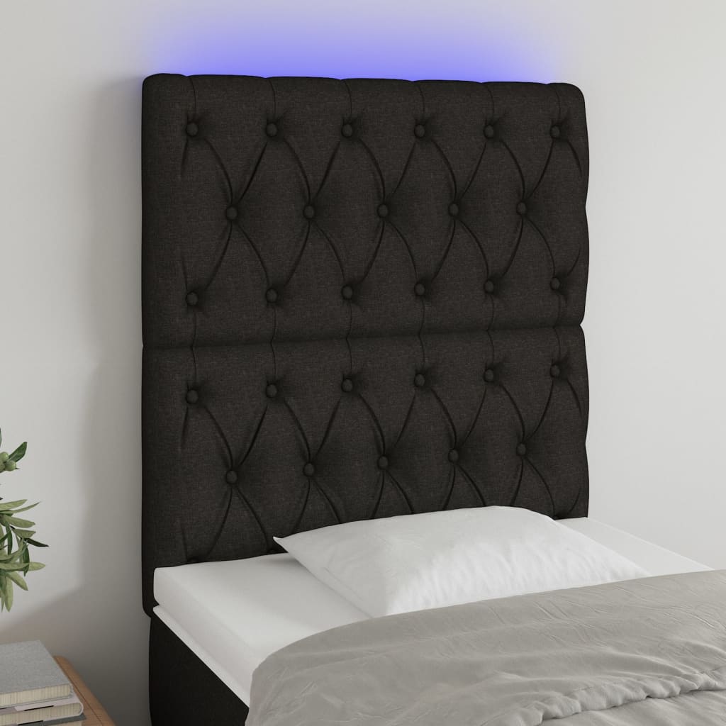 vidaXL Cabeceira de cama c/ luzes LED tecido 80x7x118/128 cm preto