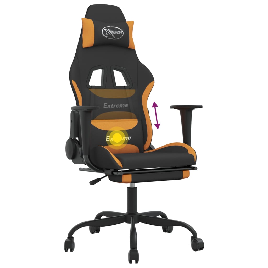 vidaxL Cadeira de gaming com apoio de pés tecido preto e laranja