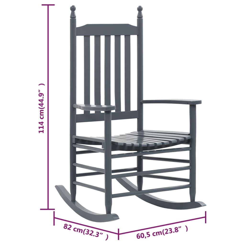 vidaXL Cadeira de baloiço com assento curvo madeira de álamo cinzento