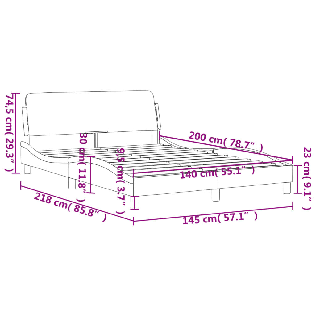 vidaXL Estrutura cama c/ cabeceira 140x200cm couro artificial cinzento