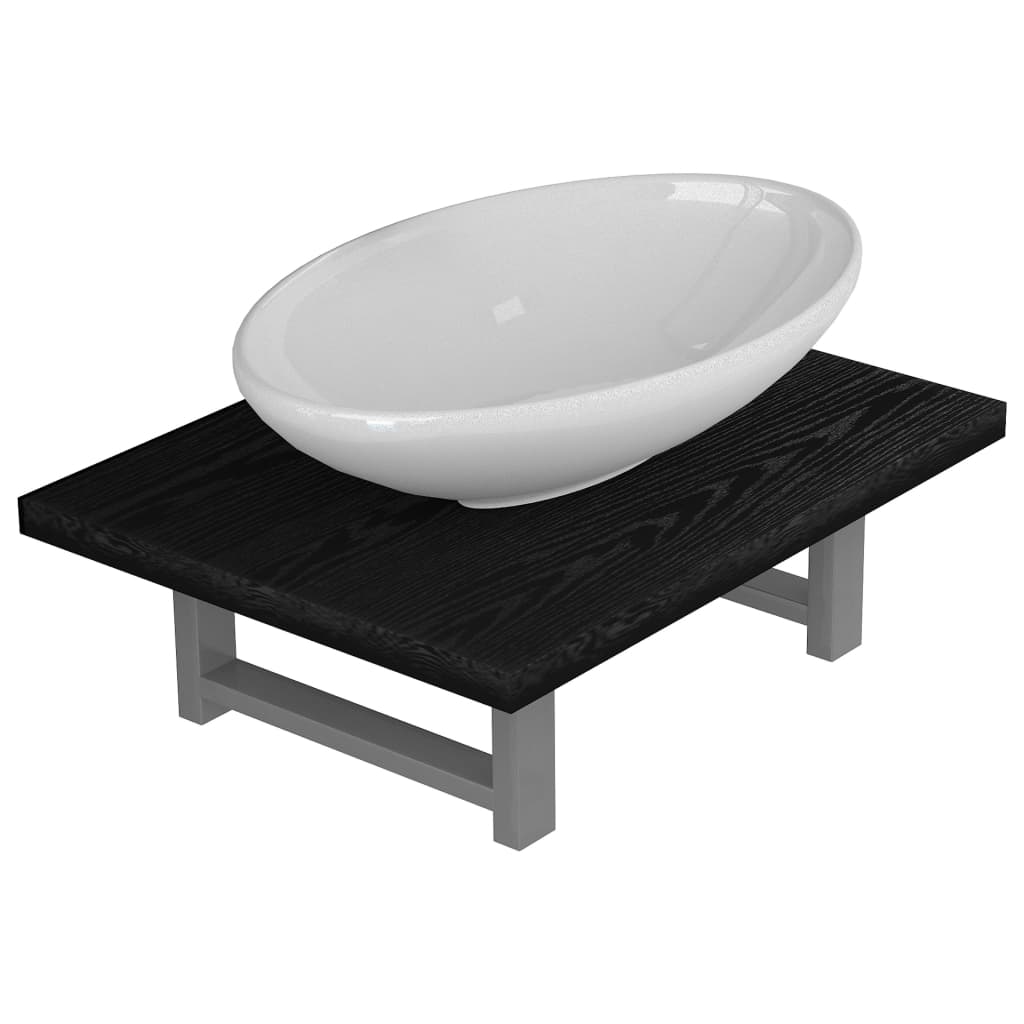 vidaXL Conjunto de móveis de casa banho 2 peças cerâmica preto