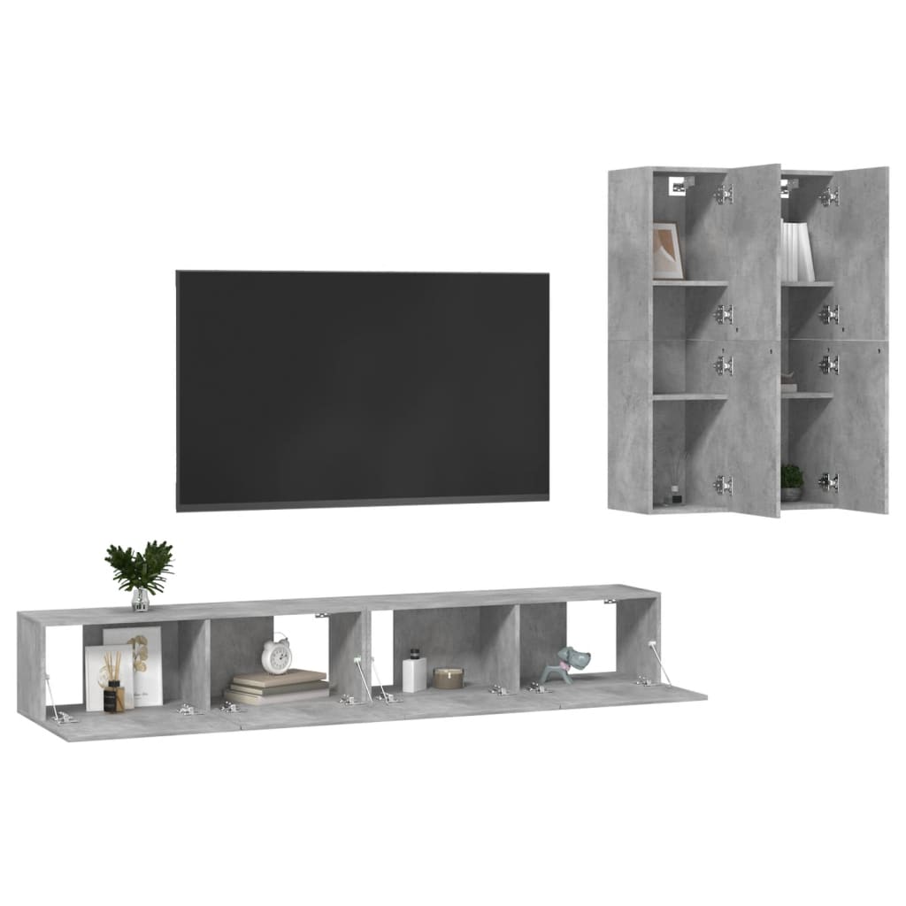 vidaXL 4 pcs conjunto de móveis de TV contraplacado cinzento cimento