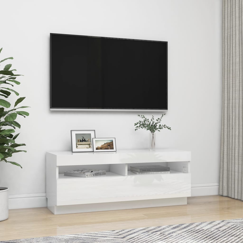 vidaXL Móvel de TV com luzes LED 100x35x40 cm branco brilhante