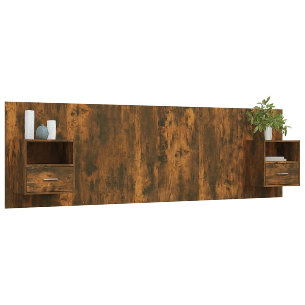 vidaXL Cabeceira cama + armários madeira processada carvalho fumado