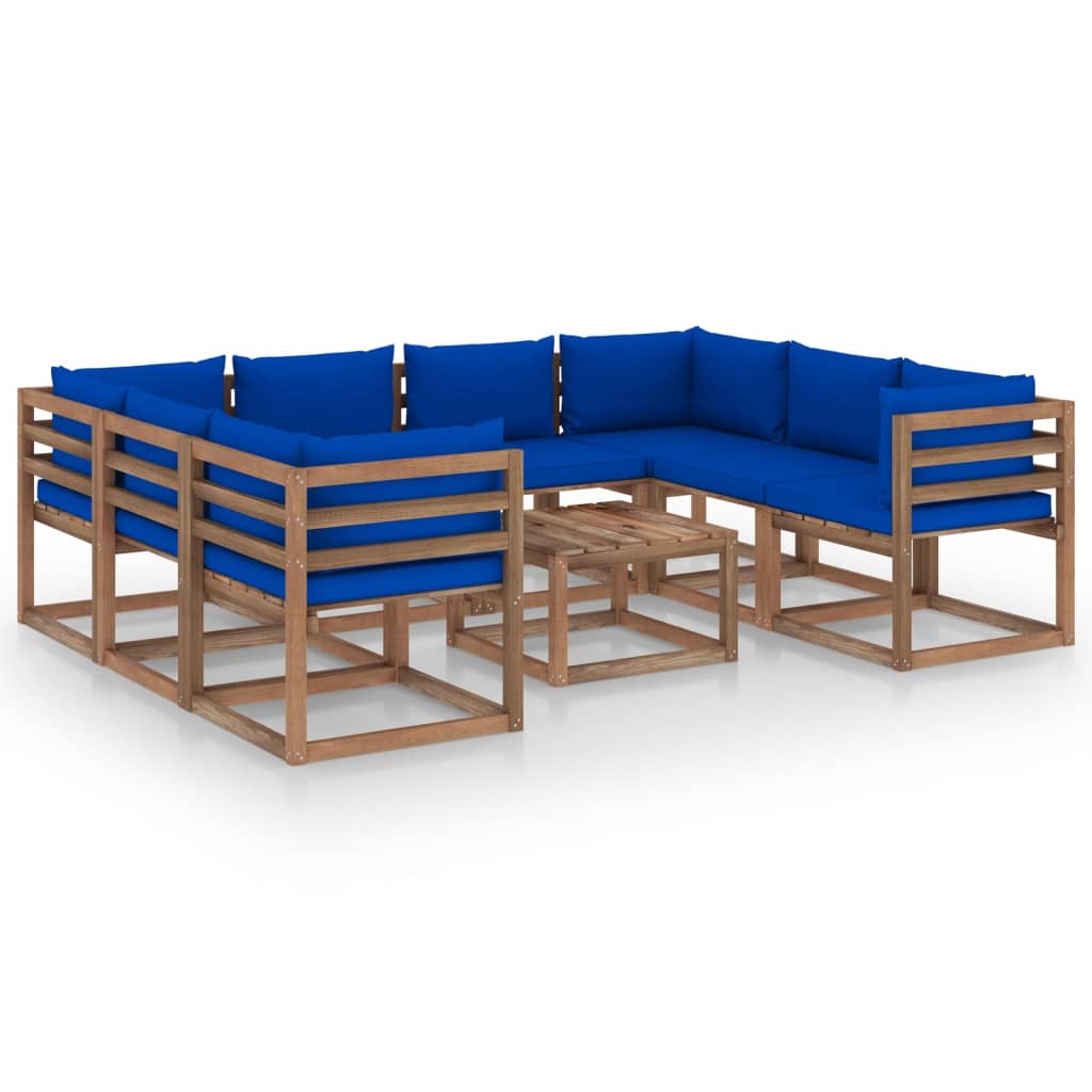 vidaXL 9 pcs conjunto lounge de jardim com almofadões azuis