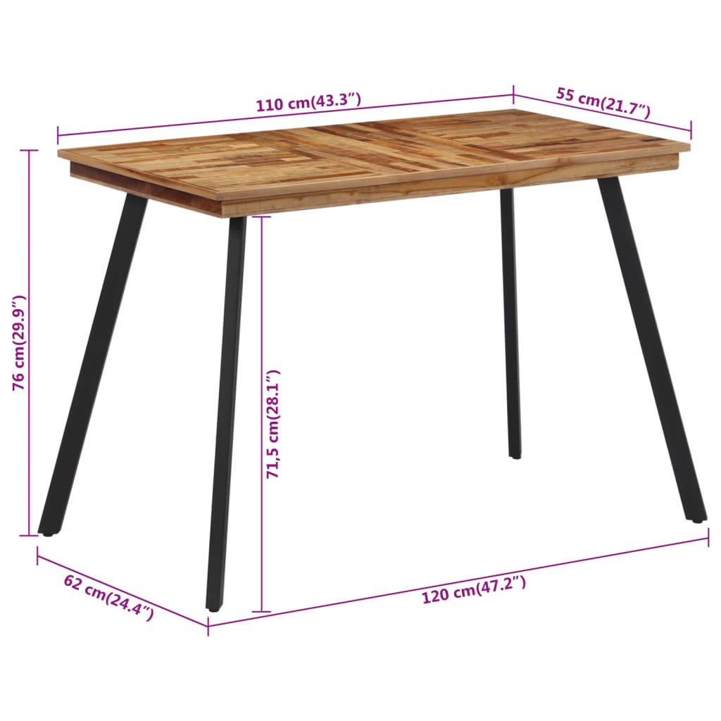 vidaXL Mesa de jantar 120x62x76 cm madeira de teca maciça