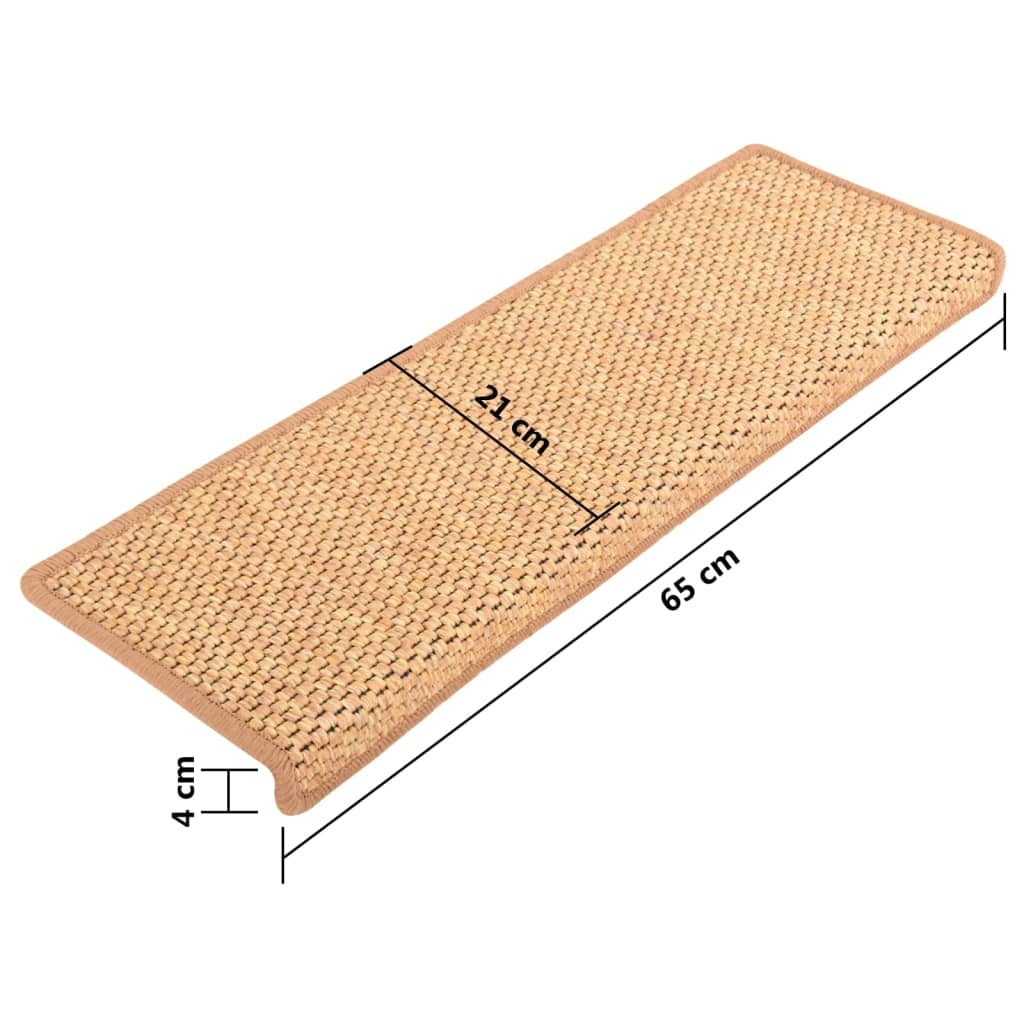 vidaXL Tapetes escada adesivos aspeto sisal 15 pcs 65x21x4 cm laranja