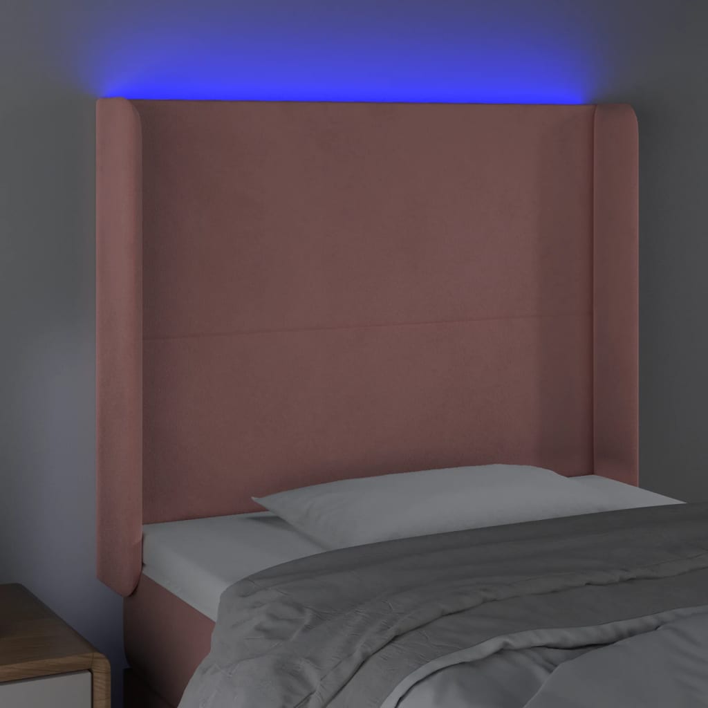 vidaXL Cabeceira de cama c/ luzes LED veludo 103x16x118/128 cm rosa