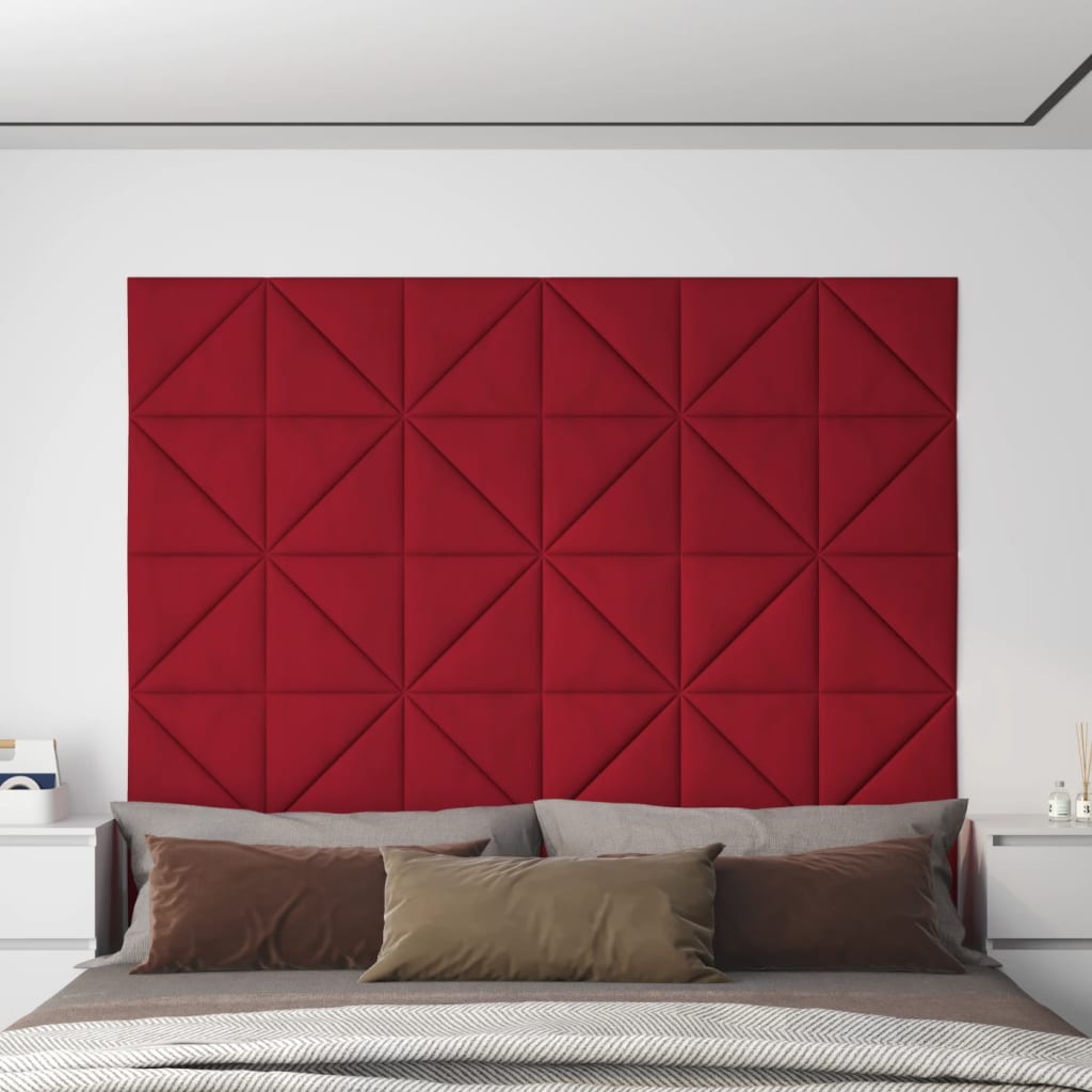 vidaXL Painel de parede 12 pcs 30x30 cm veludo 0,54 m² vermelho tinto