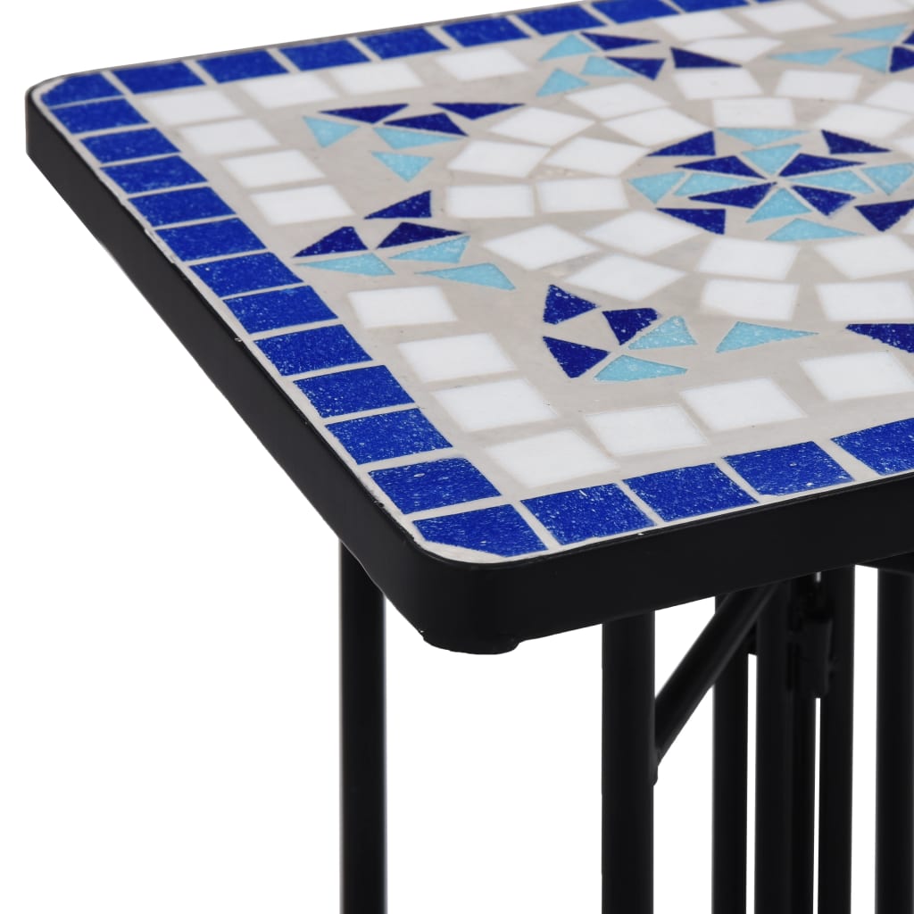 vidaXL Mesa de apoio em mosaico cerâmica azul e branco