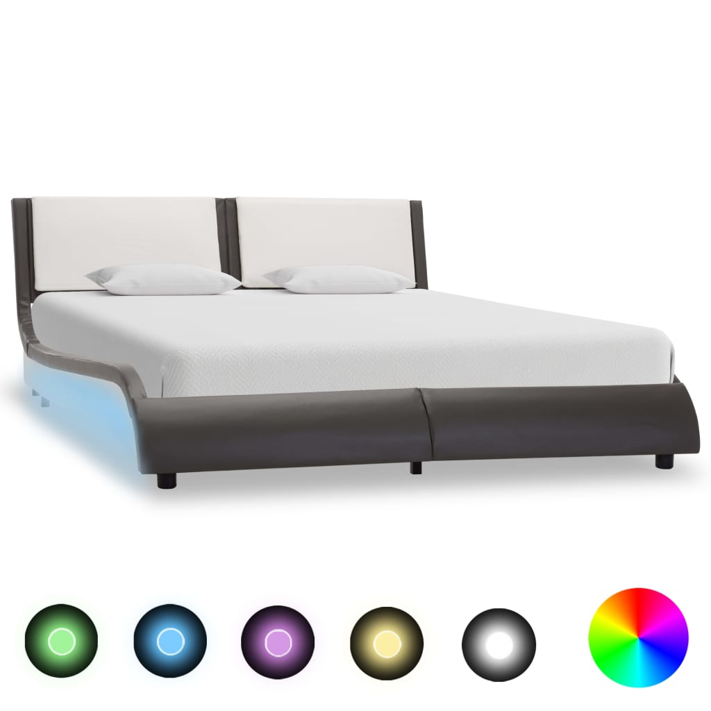 vidaXL Estrutura cama LED 120x200 cm couro artificial cinzento/branco