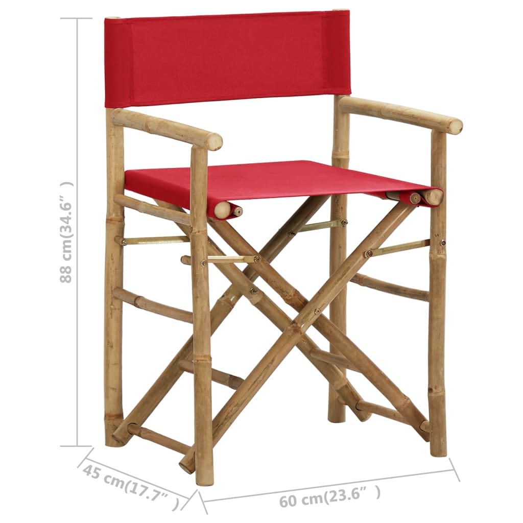 vidaXL Cadeiras de realizador dobráveis 2 pcs bambu e tecido vermelho