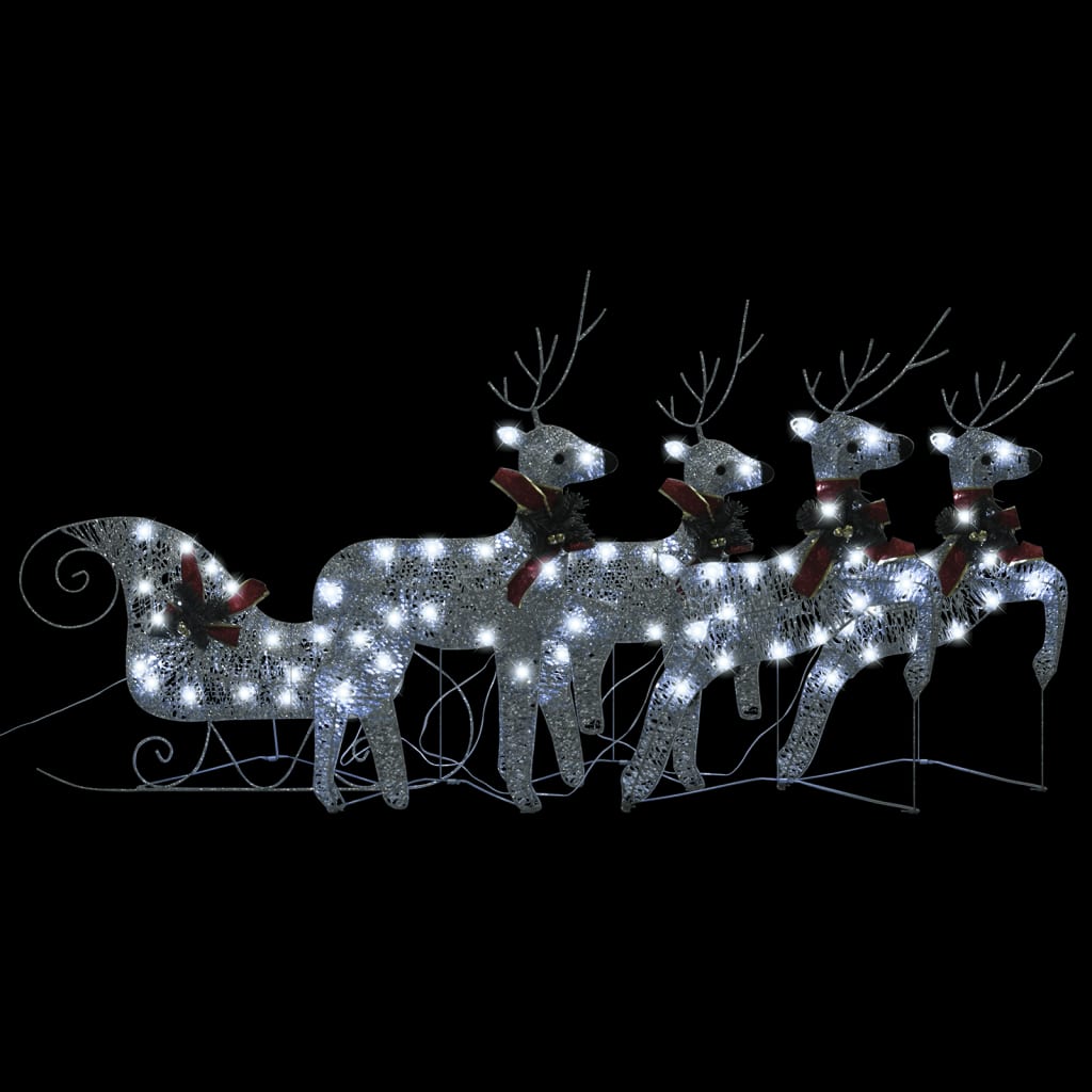 vidaXL Decoração de Natal renas/trenó p/ exterior 100 LEDs prateado