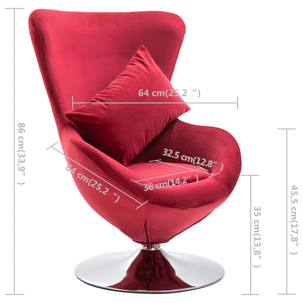 vidaXL Cadeira giratória em forma de ovo c/ almofadão veludo vermelho