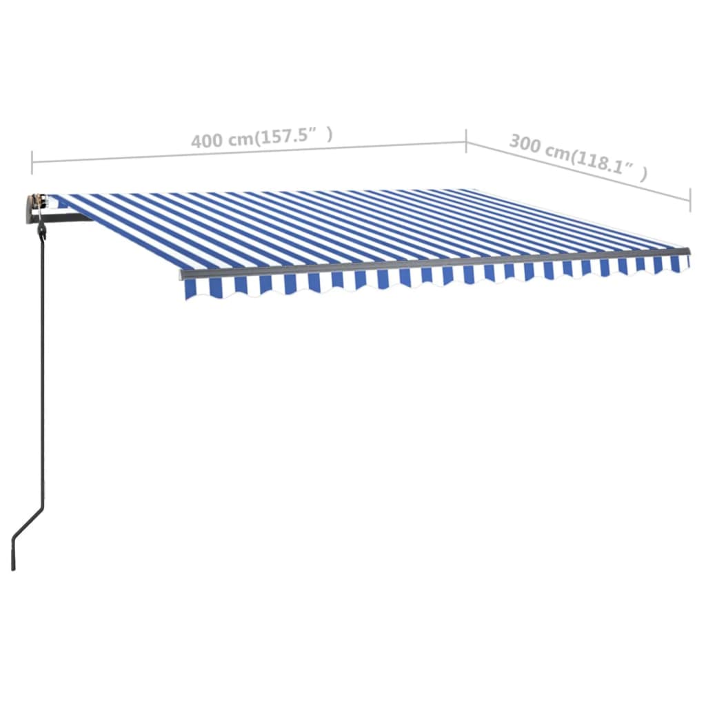 vidaXL Toldo retrátil manual com postes 4x3 m azul e branco