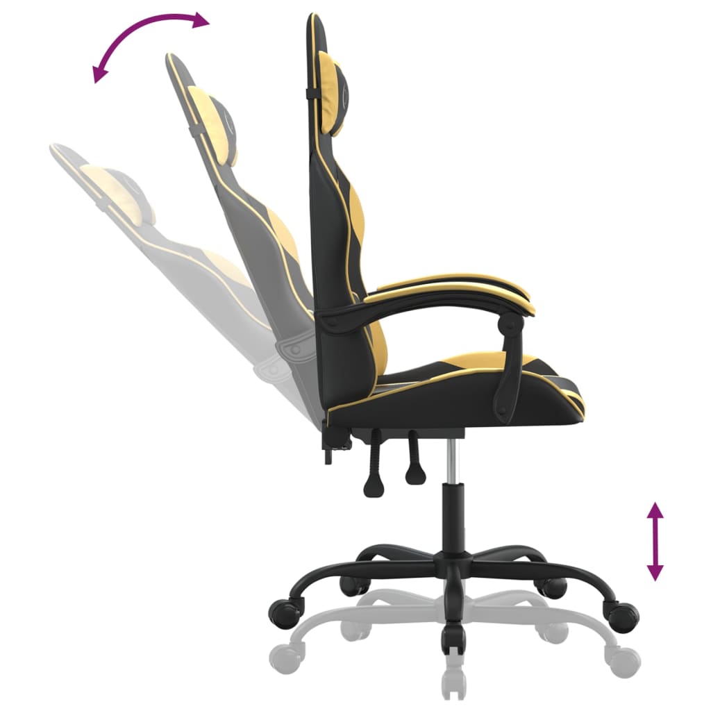 vidaXL Cadeira gaming giratória couro artificial preto e dourado