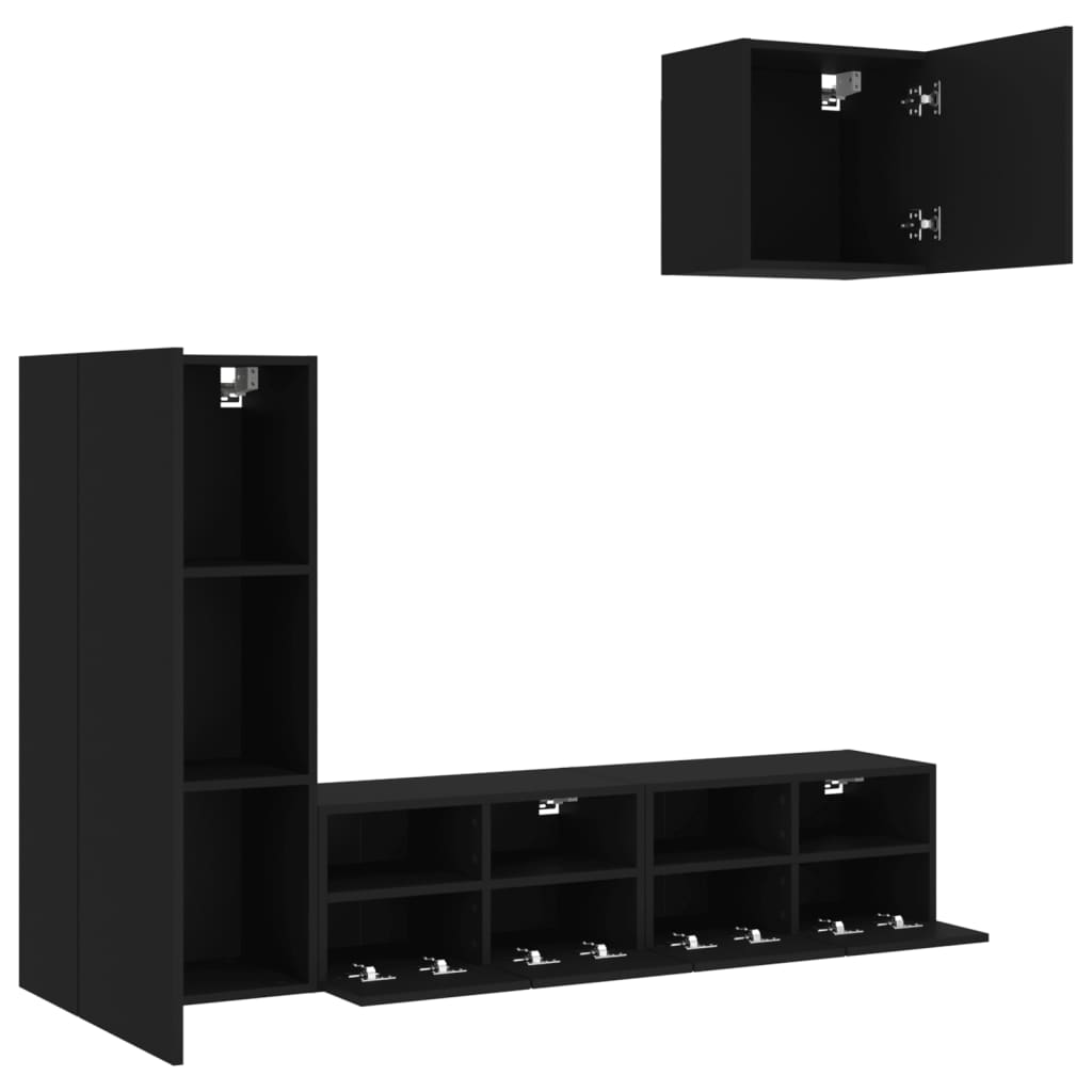 vidaXL 4 pcs móveis de parede p/ TV derivados de madeira preto