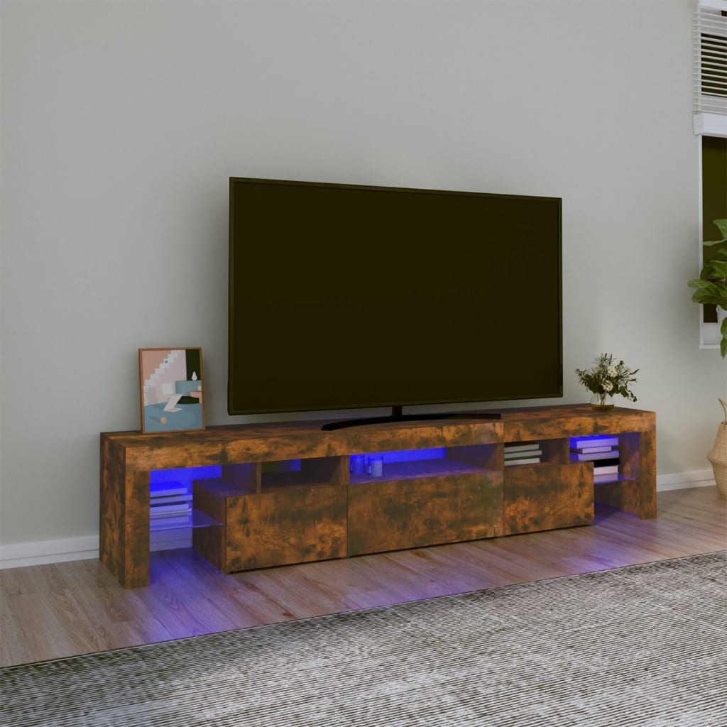 vidaXL Móvel de TV com luzes LED 200x36,5x40 cm carvalho fumado
