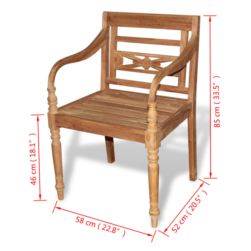 vidaXL Cadeiras Batávia 2 pcs madeira de teca maciça