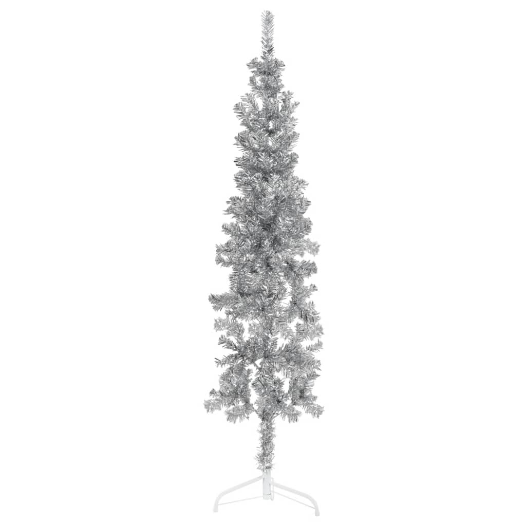vidaXL Meia árvore de Natal fina com suporte 150 cm prateado
