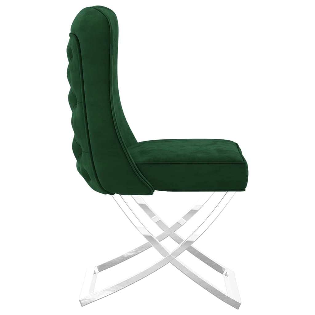 vidaXL Cadeira jantar 53x52x98 cm veludo e aço inoxidável verde-escuro