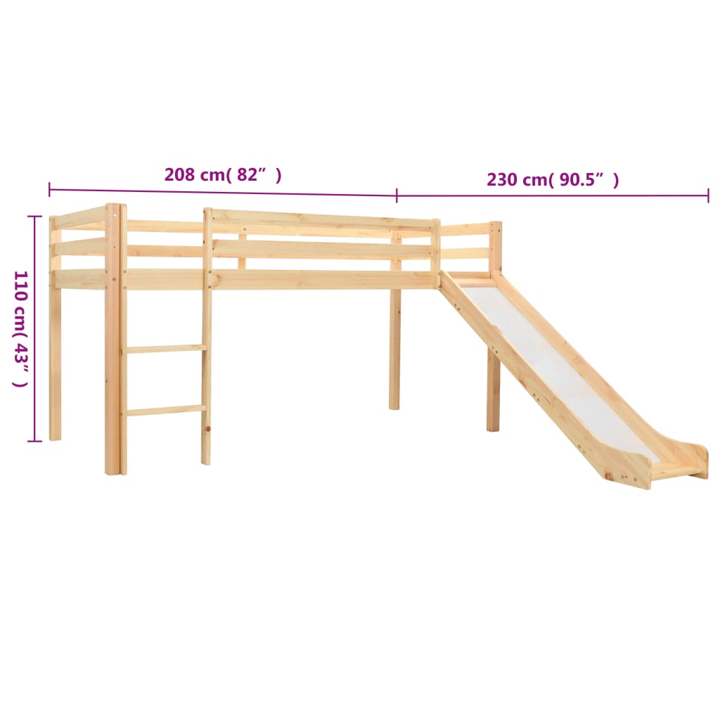 vidaXL Estrutura de cama infantil c/ escorrega e escada pinho 97x208cm
