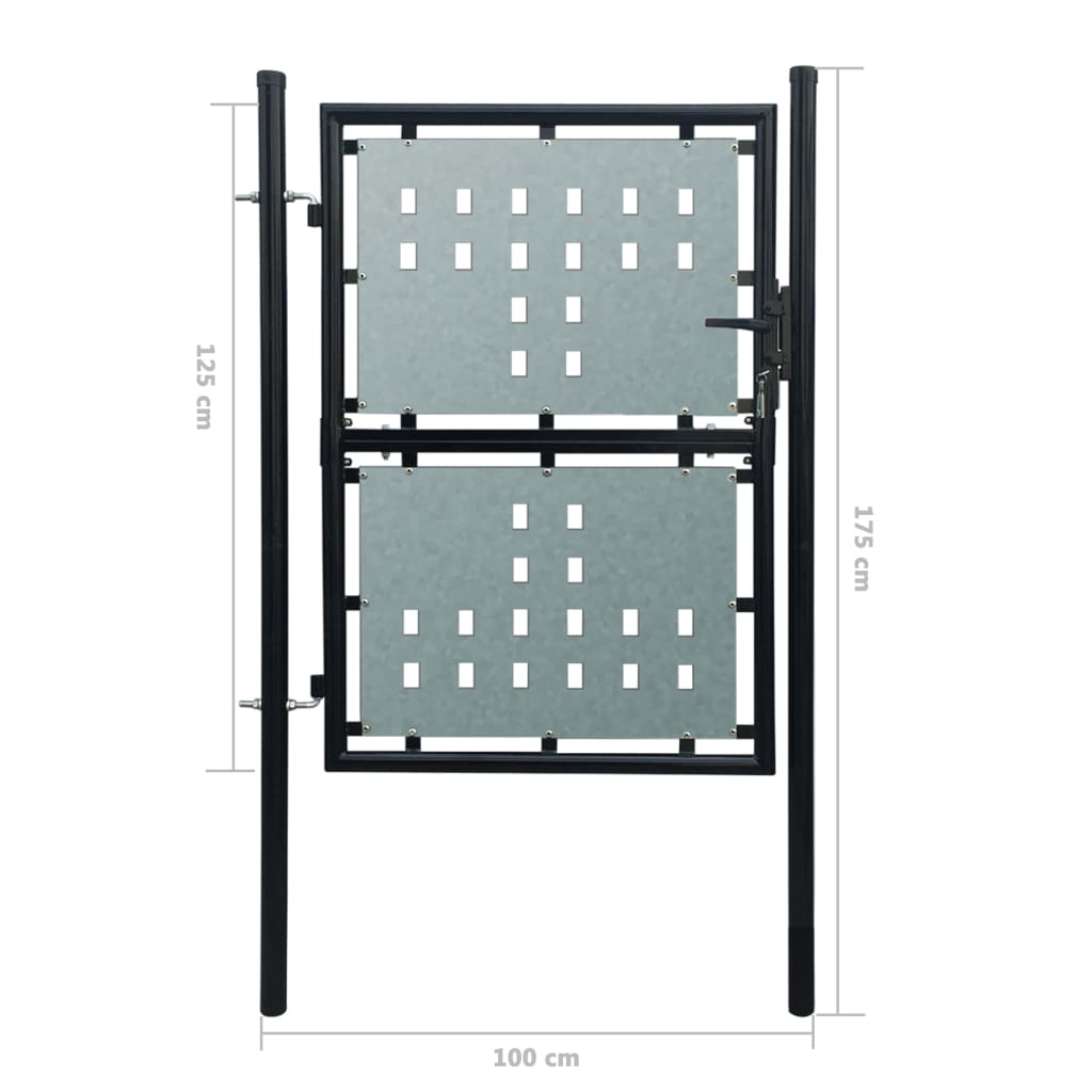 vidaXL Portão de cerca com porta única 100x175 cm preto