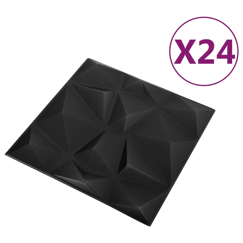 vidaXL Painéis de parede 3D 24 pcs 50x50 cm 6 m² preto diamante