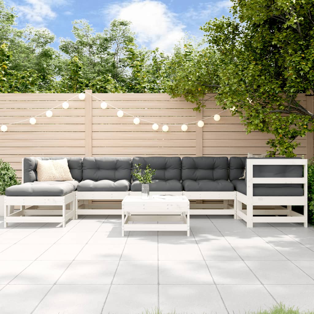 vidaXL 8 pcs conjunto lounge de jardim pinho maciço branco