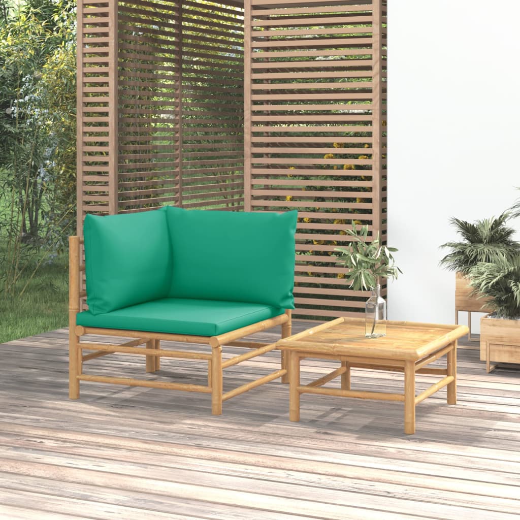 vidaXL 2 pcs conjunto lounge de jardim bambu c/ almofadões verdes
