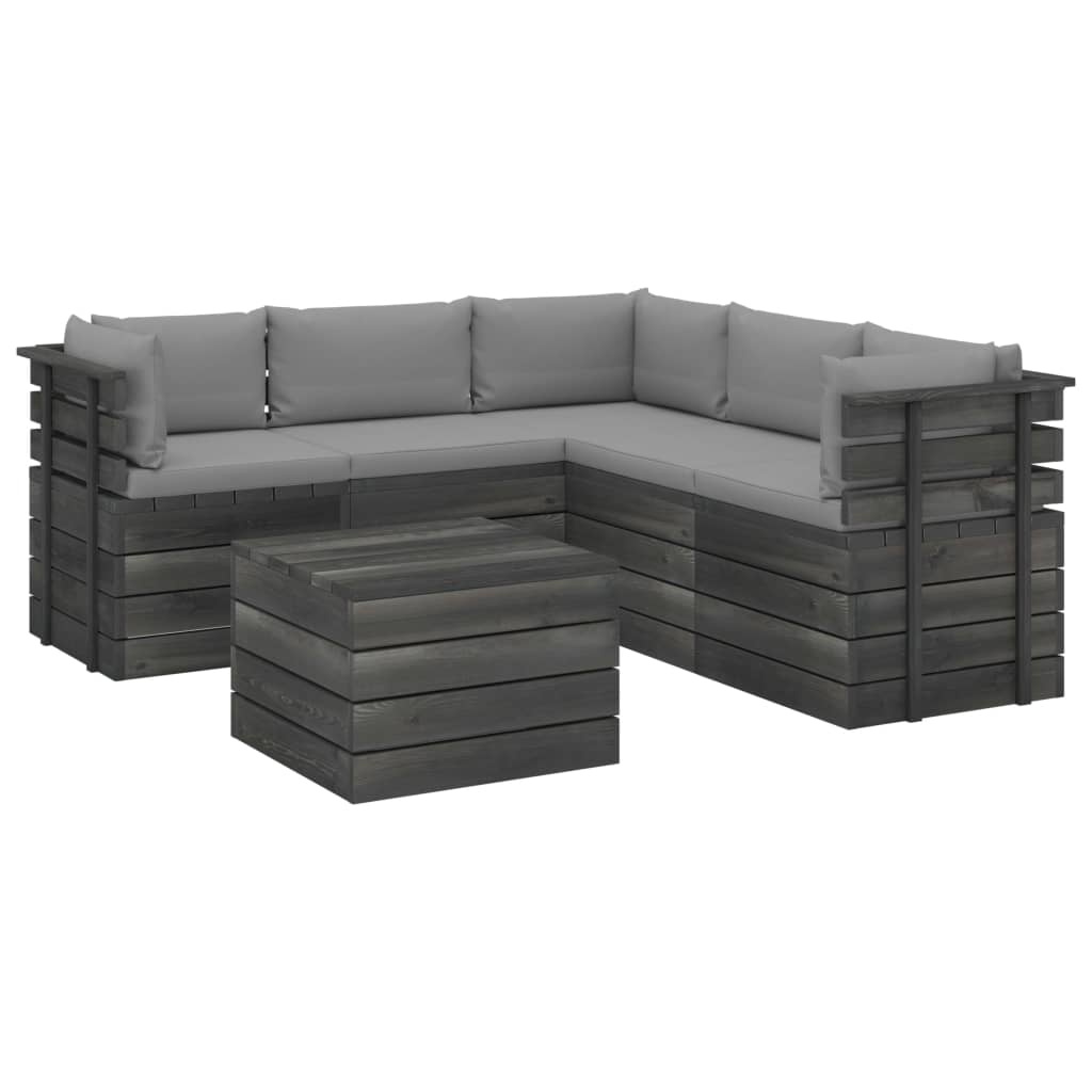 vidaXL 6 pcs conjunto lounge de paletes com almofadões pinho maciço