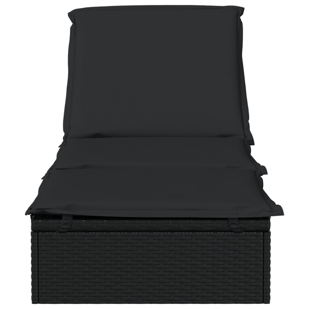 vidaXL Espreguiçadeira com almofadão preto 201x55x62 cm vime PE