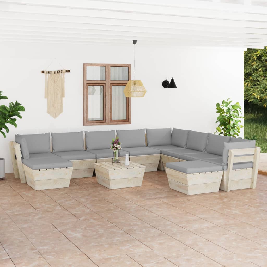 vidaXL 11 pcs conjunto lounge de paletes + almofadões madeira de abeto