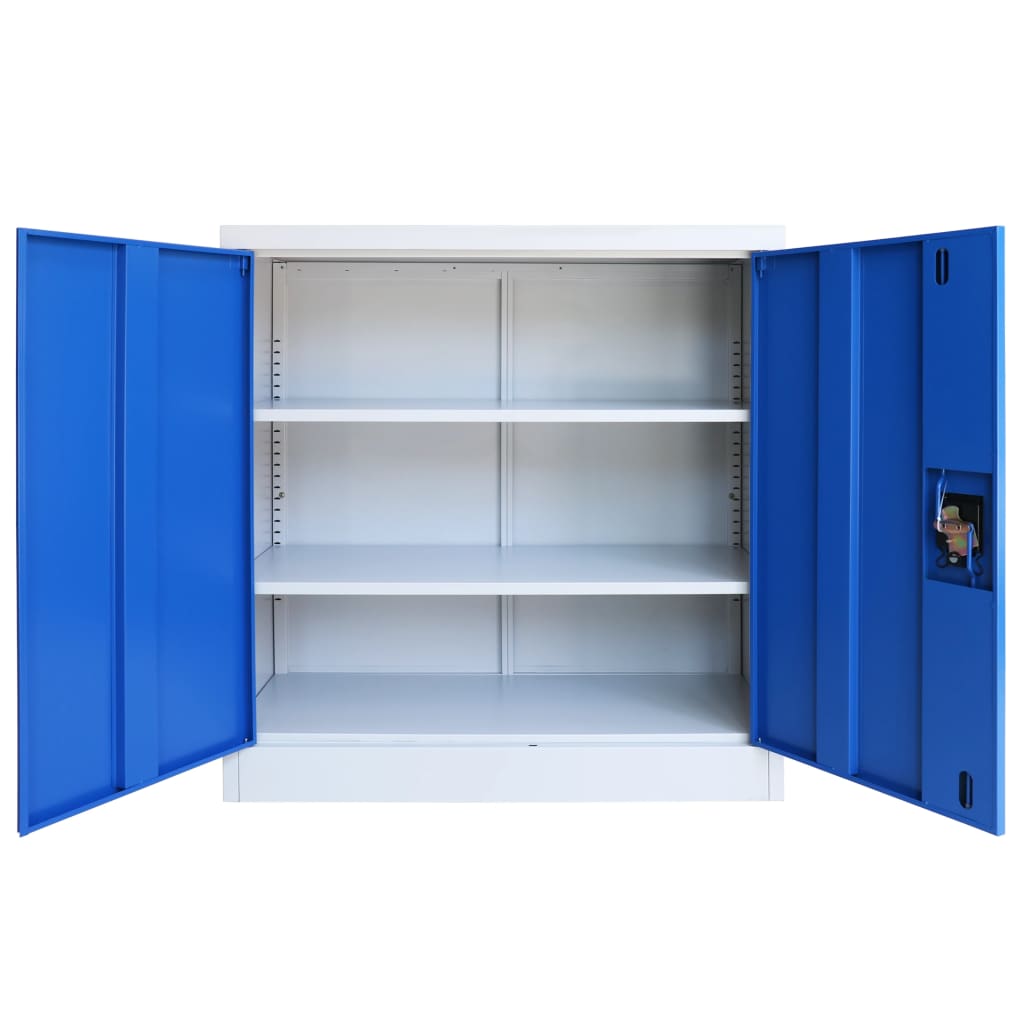 vidaXL Armário de escritório 90x40x90 cm metal cinzento e azul