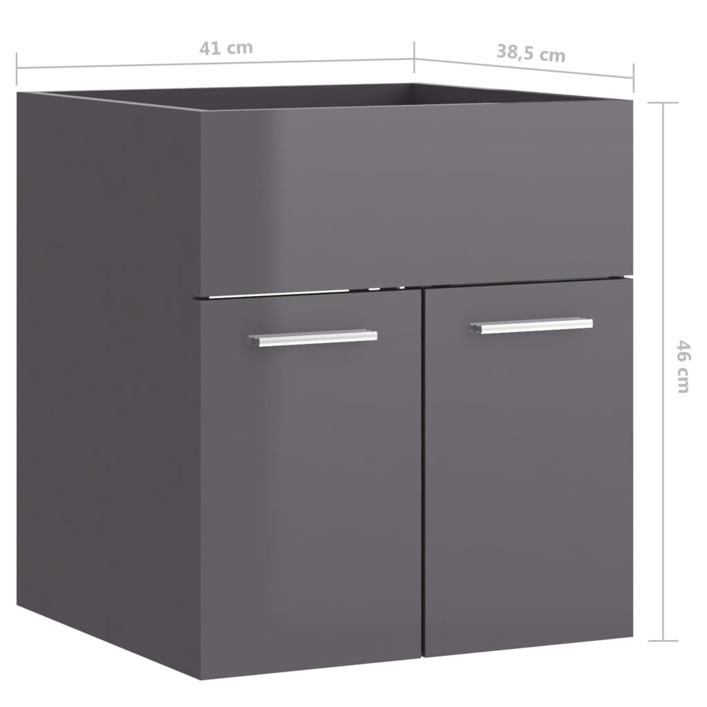 vidaXL Armário lavatório 41x38,5x46cm contraplacado cinzento brilhante