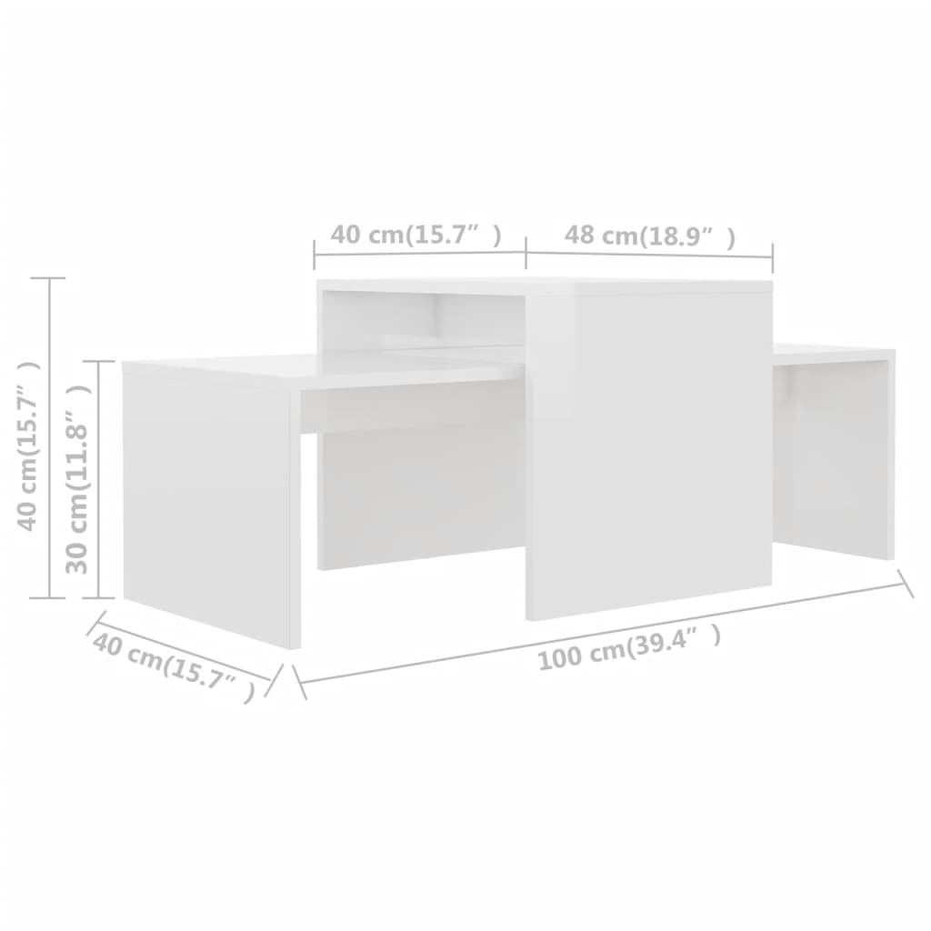 vidaXL Conjunto mesas centro 100x48x40cm contrapla. branco brilhante